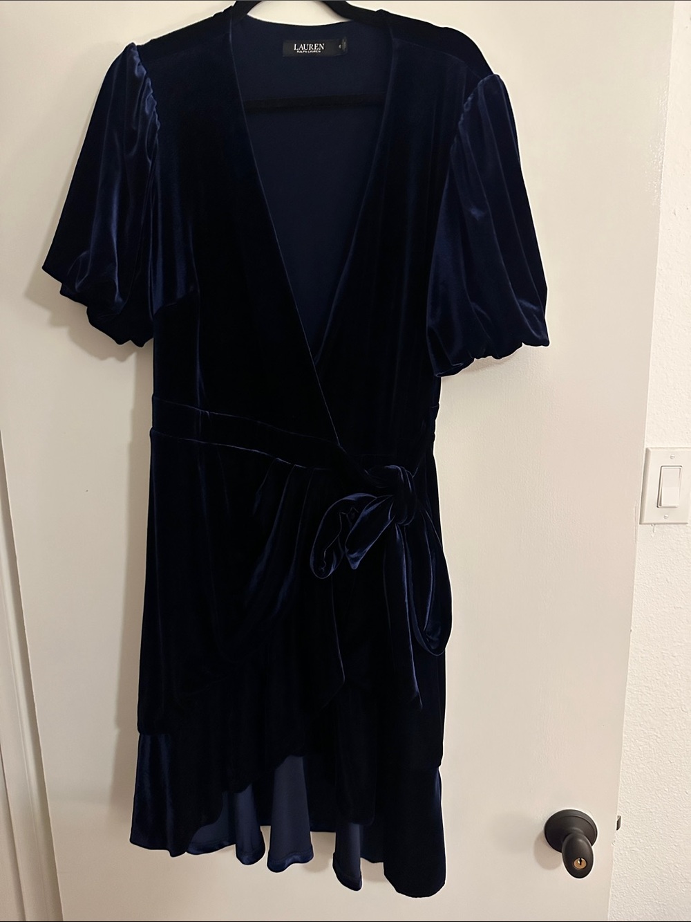 Lauren Ralph Lauren Midnight Blue Velvet High-Low Wrap Dress